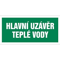 Značka Hlavní uzávěr teplé vody, samolepicí fólie, 100 × 210 mm